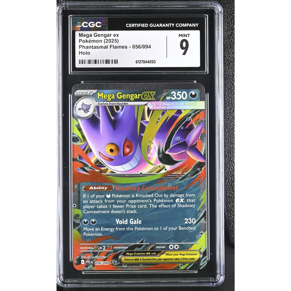 CGC 9 MINT Mega Gengar ex 056/094 Pokémon 2025 Phantasmal Flames Holo Graded